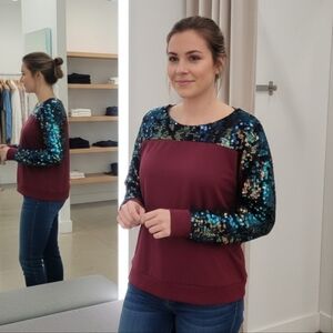 NWT DG2 Diane Gilman Large sequined blouse long sleeves